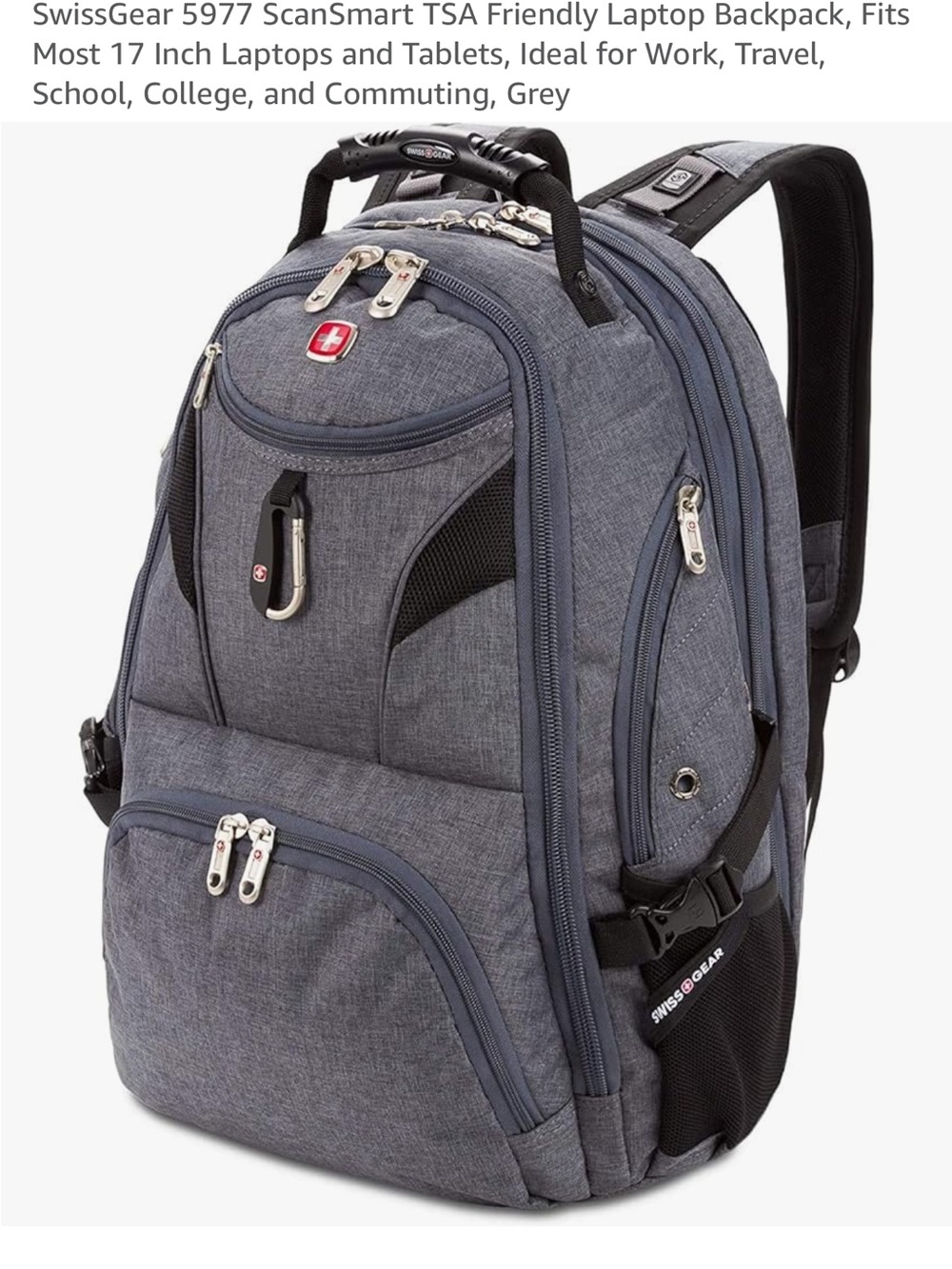 SwissGear Grey ScanSmart TSA-Friendly Laptop Backpack for Men